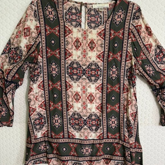 Women’s Fourteenth Place Multicolor Geometric Print 3/4 Sleeve Blouse Size M EUC - Picture 6 of 7